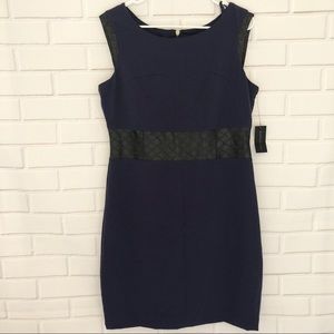 Worthington Navy Blue Black faux belted dress